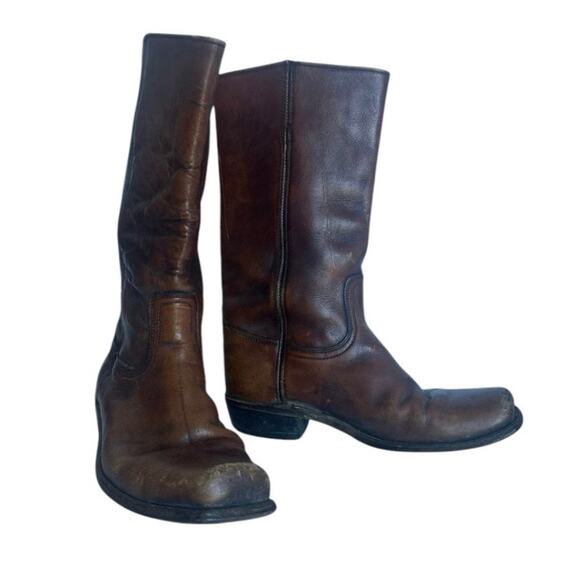 Vintage Frye Original Campus Pull On Genuine Leather Tall Boots In Brown 10.5 - Picture 3 of 12